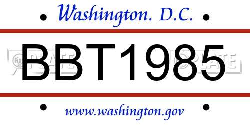 BBT1985 District Of Columbia License Plate