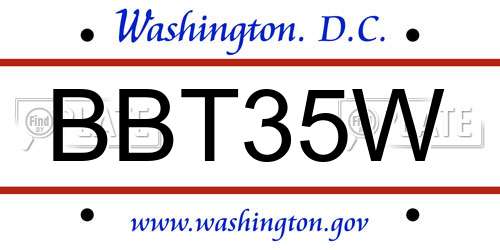 BBT35W District Of Columbia License Plate