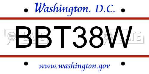 BBT38W District Of Columbia License Plate