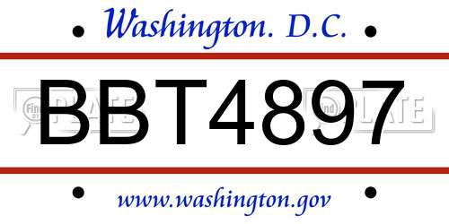 BBT4897 District Of Columbia License Plate