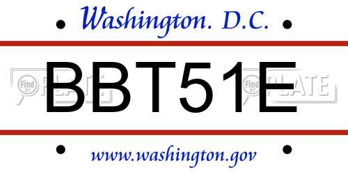 BBT51E District Of Columbia License Plate