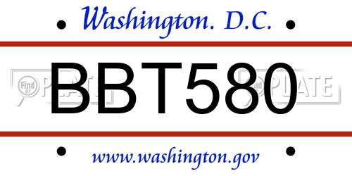 BBT580 District Of Columbia License Plate