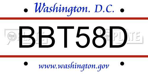 BBT58D District Of Columbia License Plate