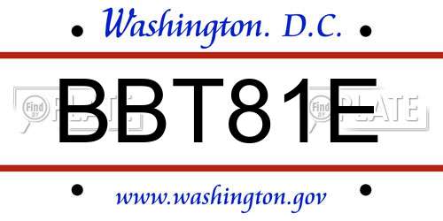 BBT81E District Of Columbia License Plate