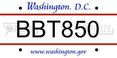 BBT850 District Of Columbia License Plate