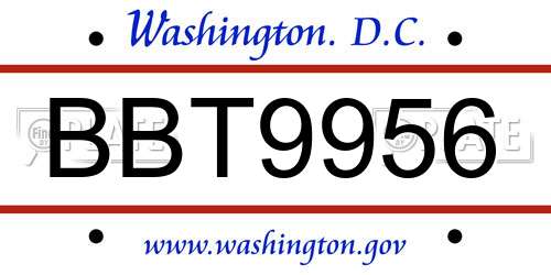 BBT9956 District Of Columbia License Plate