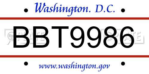 BBT9986 District Of Columbia License Plate