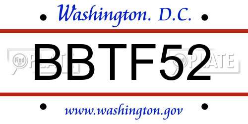 BBTF52 District Of Columbia License Plate