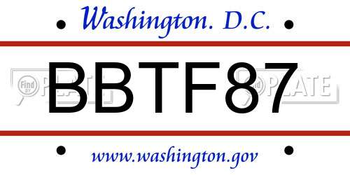 BBTF87 District Of Columbia License Plate