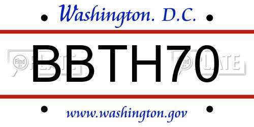 BBTH70 District Of Columbia License Plate