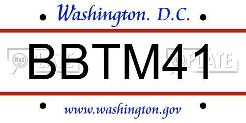 BBTM41 District Of Columbia License Plate