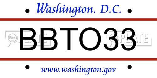 BBTO33 District Of Columbia License Plate