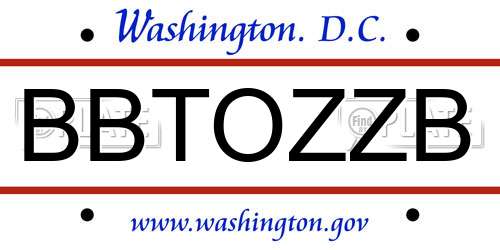 BBTOZZB District Of Columbia License Plate
