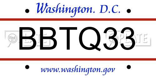 BBTQ33 District Of Columbia License Plate