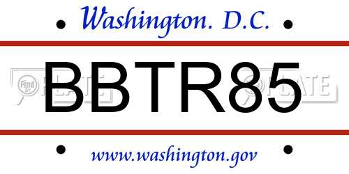 BBTR85 District Of Columbia License Plate