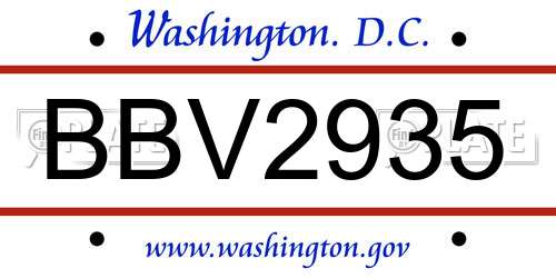 BBV2935 District Of Columbia License Plate