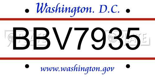 BBV7935 District Of Columbia License Plate
