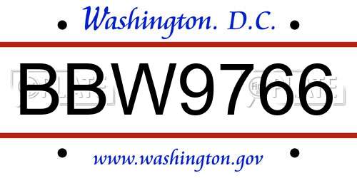 BBW9766 District Of Columbia License Plate