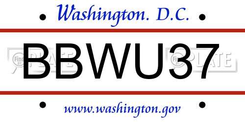 BBWU37 District Of Columbia License Plate