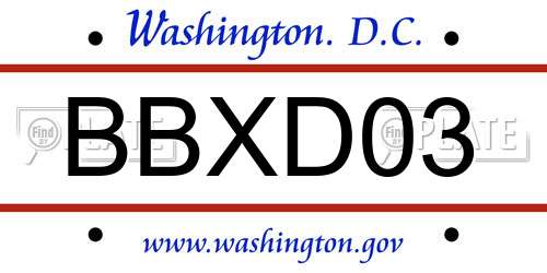 BBXD03 District Of Columbia License Plate