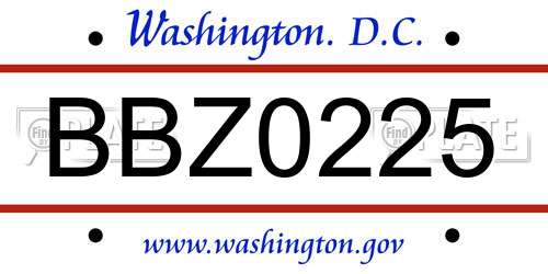 BBZ0225 District Of Columbia License Plate