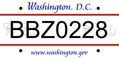 BBZ0228 District Of Columbia License Plate