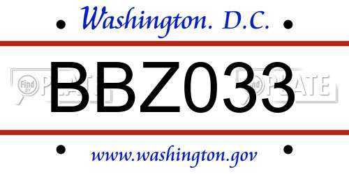 BBZ033 District Of Columbia License Plate