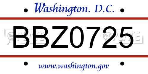 BBZ0725 District Of Columbia License Plate