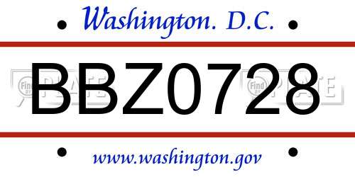 BBZ0728 District Of Columbia License Plate