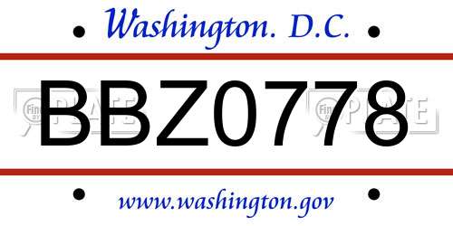 BBZ0778 District Of Columbia License Plate