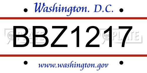 BBZ1217 District Of Columbia License Plate