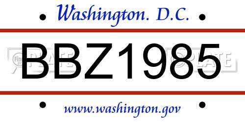BBZ1985 District Of Columbia License Plate