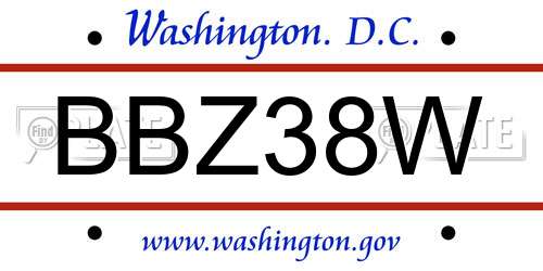BBZ38W District Of Columbia License Plate
