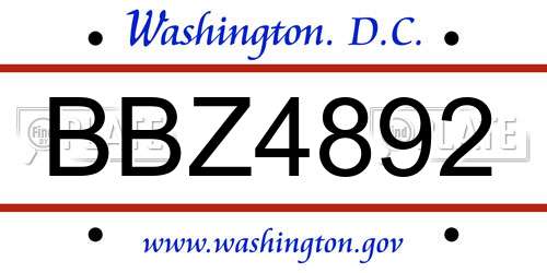 BBZ4892 District Of Columbia License Plate