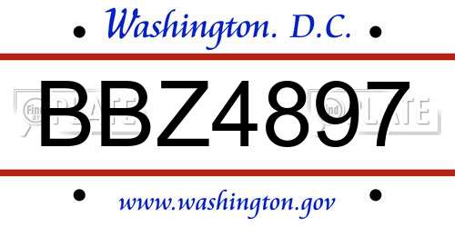 BBZ4897 District Of Columbia License Plate