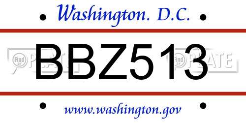 BBZ513 District Of Columbia License Plate