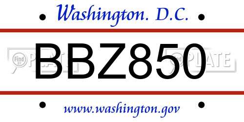 BBZ850 District Of Columbia License Plate