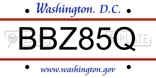 BBZ85Q District Of Columbia License Plate