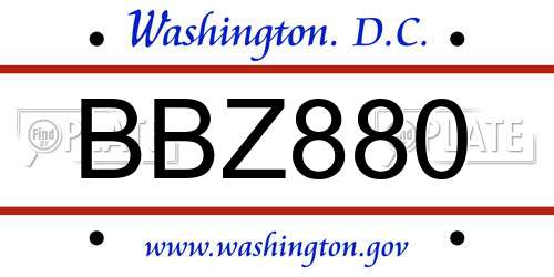 BBZ880 District Of Columbia License Plate