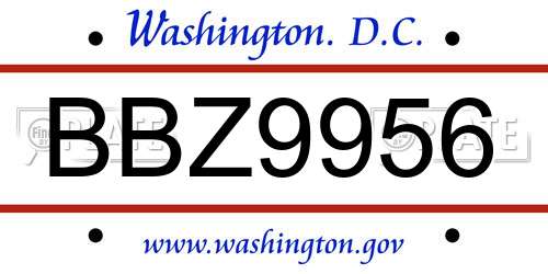 BBZ9956 District Of Columbia License Plate