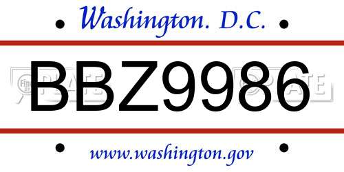 BBZ9986 District Of Columbia License Plate
