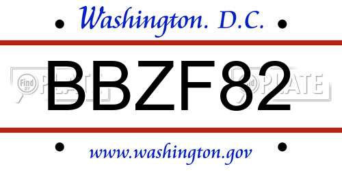 BBZF82 District Of Columbia License Plate