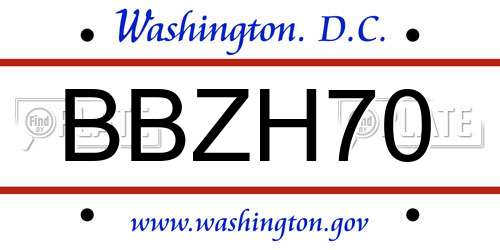 BBZH70 District Of Columbia License Plate