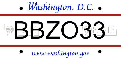BBZO33 District Of Columbia License Plate