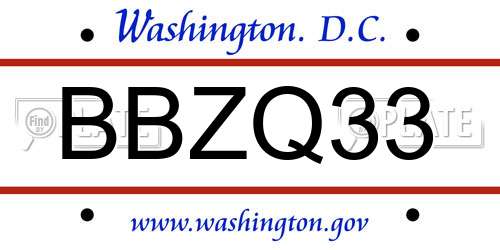 BBZQ33 District Of Columbia License Plate