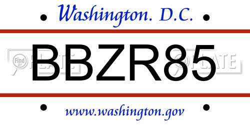 BBZR85 District Of Columbia License Plate