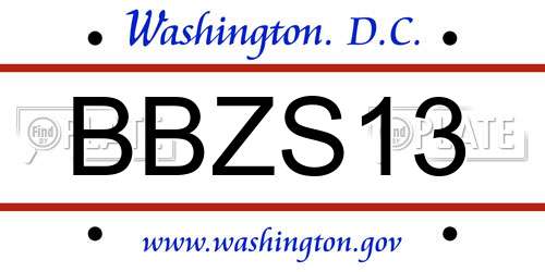 BBZS13 District Of Columbia License Plate
