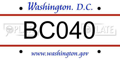 BC040 District Of Columbia License Plate