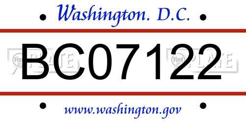 BC07122 District Of Columbia License Plate