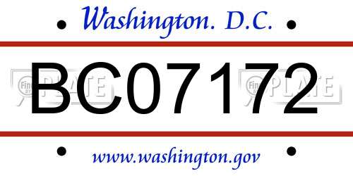 BC07172 District Of Columbia License Plate